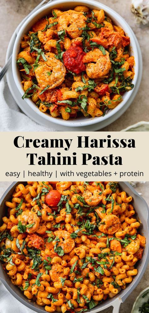 Harissa Dinner Recipes, Harissa Pesto Pasta, Vegetarian Harissa Recipes, Harissa Shrimp Recipe, Harissa Pasta Sauce, Harissa Recipes Vegetarian, Harissa Sauce Recipes, Pasta Recipes With Vegetables, Recipes With Harissa