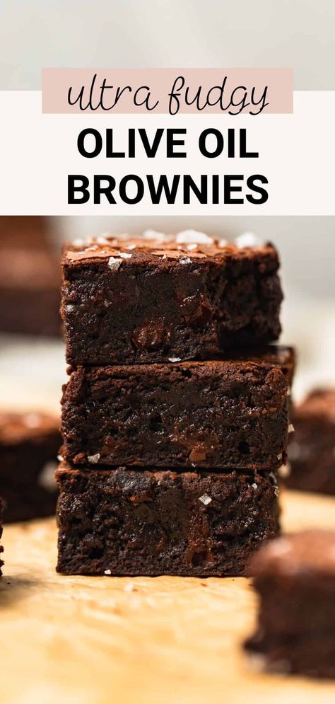 These olive oil brownies are ultra fudgy, moist, and decadent! They have shiny crinkled tops, crisp edges, and soft gooey centers loaded with chocolate chunks. They are quick and easy to make without butter and can be made dairy free. Brownie Recipes With Oil Instead Of Butter, Easy Brownies No Butter, Vegetable Oil Brownies, Oil Brownies Recipe, Brownie Recipes No Oil, Brownies Using Oil, Brownies With Olive Oil, Brownies Without Butter Recipes, Butter Free Brownies