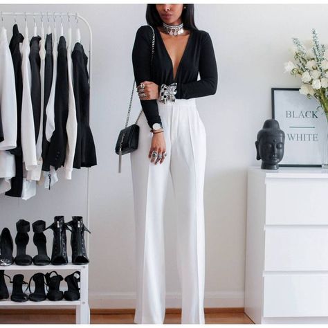 #black #and #white #outfits White Theme Outfit, Black And White Party Outfit, Outfit Images, Outfit Black And White, Black And White Party, White Party Outfit, Trendy Party Outfits, Party Outfit Ideas, Easy Outfits