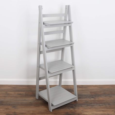 PRICES MAY VARY. MILLTOWN MERCHANTS LADDER BOOKSHELF - The Milltown Merchants light grey bookshelf comes with a unique rustic finish paired with a clean, modern silhouette. The carefully curated display is great for showcasing photo frames, succulents, art, small house plants, wicker baskets, and books. Create an eye catching display to compliment your unique space with the Milltown Merchants wooden bookshelf! EASY SETUP / NO TOOLS REQUIRED - The Milltown Merchants leaning bookcase takes just se Grey Ladder Shelf, Rustic Shelving Unit, Brown Bookshelves, Succulents Art, Leaning Bookshelf, Farmhouse Bookshelf, Traditional Bookcases, Wooden Ladder Shelf, Bookshelf Lighting