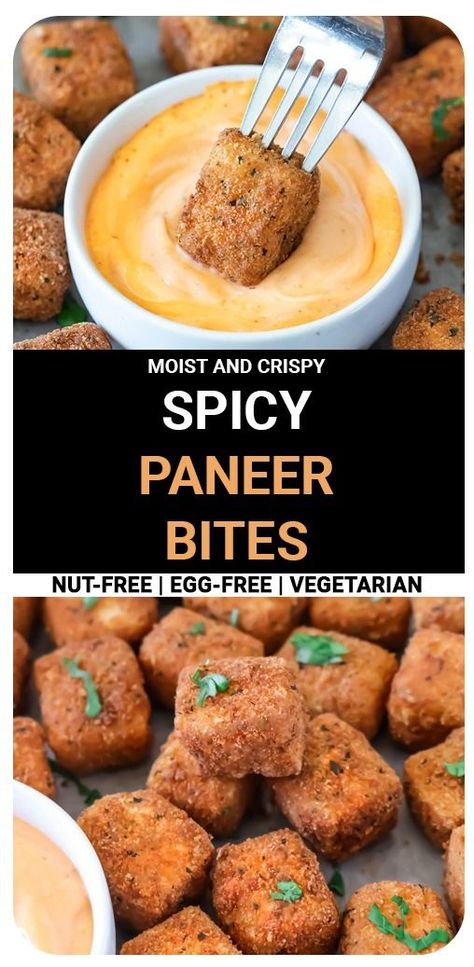 Prepare to bite into these flavorful spicy paneer bites that are crunchy and crispy on the outside, moist and tender inside. The baked version included in the recipe. It can be made gluten-free too! #paneerrecipes #paneersnack #indiansnacks #paneernuggets #paneerbites Paneer Pasta, Paneer Nuggets, Paneer Snacks, How To Make Paneer, Paneer Dishes, Spicy Snacks Recipes, Nuggets Recipe, Vegetarian Snacks Recipes, Spicy Snacks