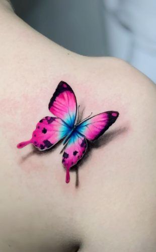 Butterfly Tattoo 3d Design, Butterfly’s Tattoo, Pink And Blue Butterfly Tattoo, 3 D Butterfly Tattoo, လိပ်ပြာ Tattoo, Tattoo 3d Effect, Realistic Butterfly Tattoo Designs, 3d Butterfly Tattoo Designs, Butterfly Tattoo Colorful