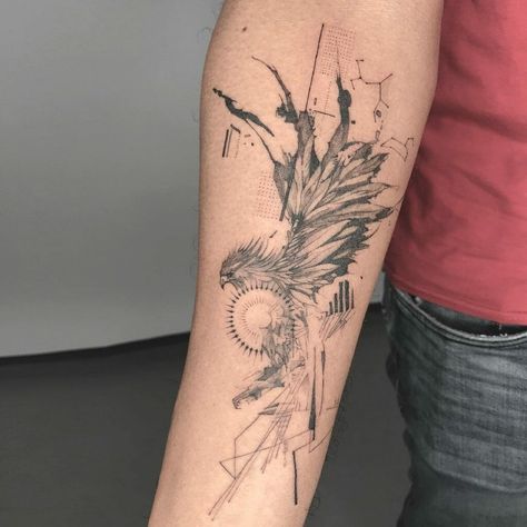 Tattoo Ideas Rebirth, Simple Phoenix Tattoo Men, Pheonix Tattoo Male Forearm, Phoenix Tattoo Man, Fire Phoenix Tattoo Men, Phoenix On Fire Tattoo, Tattoo Ideas For Men Arm Simple, Phoenix Tattoo Geometric, Small Phoenix Tattoo Men