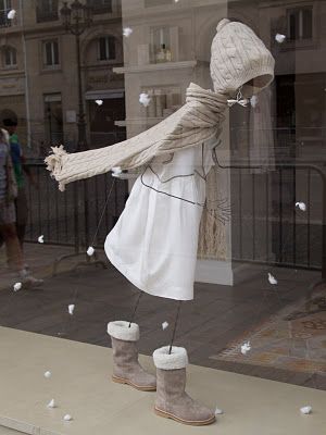 A blustery window display. I so want to do this now. I need to collect my thoughts. Winter Window Display, Store Front Windows, Window Display Retail, Decoration Vitrine, Store Window Display, Visual Merchandising Displays, Store Window Displays, Christmas Window Display, Window Display Design