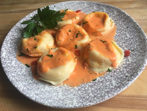 Main Roasted Red Pepper & Goat Cheese Ravioli with Roasted Pepper Cream Sauce Roasted Red Pepper Goat Cheese, Red Pepper Goat Cheese, Goat Cheese Ravioli, Pepper Cream Sauce, Cheese Ravioli, Roasted Red Pepper, Roasted Peppers, Roasted Red Peppers, Cheese Sauce