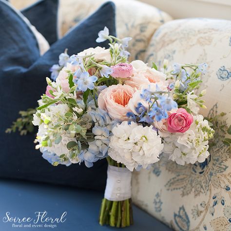 Blue And Pink Wedding Flowers, Blue And Pink Bouquet, Peony And Hydrangea Bouquet, Coastal Wedding Flowers, Delphinium Bouquet, Blue Hydrangea Wedding, Garden Rose Bouquet, Wedding Flowers Hydrangea, White Flower Bouquet