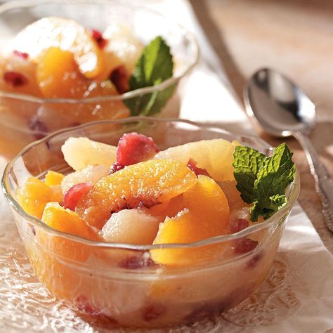 My old-fashioned fruit salad is convenient to make in the slow cooker when your oven and stovetop are occupied with other dishes. It's delicious alongside roasted meats, or even served over pound cake for dessert. —Debbie Kimbrough, Lexington, Mississippi Hot Fruit Salad, Compote Recipe, Spiced Fruit, Crock Pot Recipe, Hot Spices, Fruit Compote, Refreshing Desserts, Best Slow Cooker, Fruit Salad Recipes