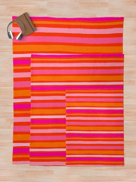 "Multi Bright Pink and Orange Stripes Freehand" Throw Blanket for Sale by OneThreeSix Bright Throw Blanket, White And Orange Blanket, Pink And Orange Blanket, Throw Blanket Bright, Bright Pink Throw Blanket, Striped Throw Blanket, Striped Throw, Blanket Designs, Blankets For Sale