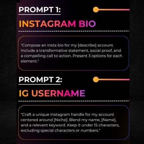 Save this! Feeling stuck on how to write your bio to write a sales magnet? In this post, I provide A-Z ChatGPT prompts for all your Instagram needs, including: Crafting the perfect bio Captivating captions Engaging story highlights Viral Scripts Sales magnet that converts Swipe left to discover these A-Z Prompts for Instagram and take your content to the next level! #instagramtips #instagramgrowth #instagramcontent #contentcreation #contentwriting #copywriting #bioideas #captionideas... Insta Bio, Social Proof, Instagram Handle, Instagram Growth, Instagram Bio, Call To Action, Feeling Stuck, Story Highlights, Content Writing