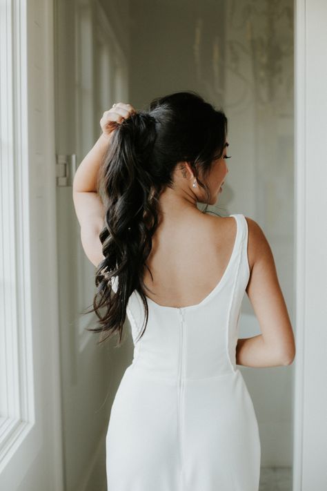 Curled High Ponytail, Wedding Dresses Vintage Princess, Bridal Ponytail, Wedding Ponytail, Disney Wedding Dresses, Moon Wedding, Sparkly Wedding, Fit And Flare Wedding Dress, Country Wedding Dresses