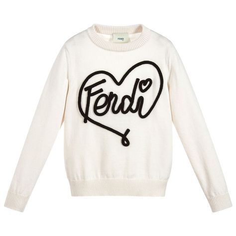 Fendi Sweater, Graphic Clothing, Png Clothes, Fendi Kids, Logo T Shirts, Print Design Pattern, Heart Graphic, Heart Sweater, Cashmere Blend Sweater