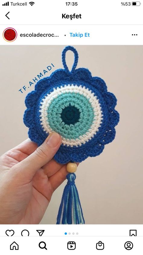 Evil Eye Crochet Pattern Free, Evil Eye Crochet, Crochet Eyes, Pola Amigurumi, Crochet Keychain Pattern, Crochet Clothes For Women, Crochet Decoration, Crochet Cushions, Macrame Patterns Tutorials