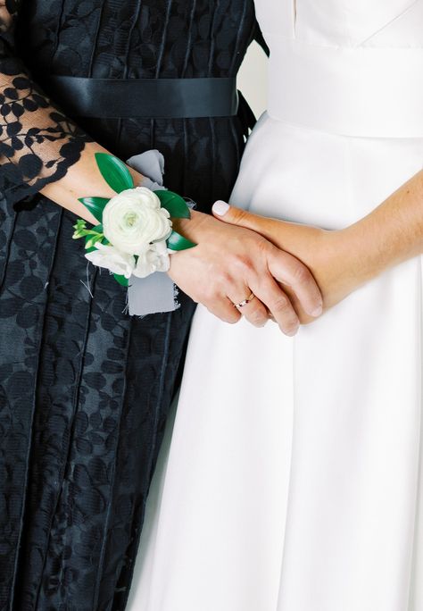 White Ranunculus Corsage, Ranunculus Corsage, White Wrist Corsage, Ranunculus White, White Freesia, White Spray Roses, Italian Ruscus, White Ranunculus, Black Garden