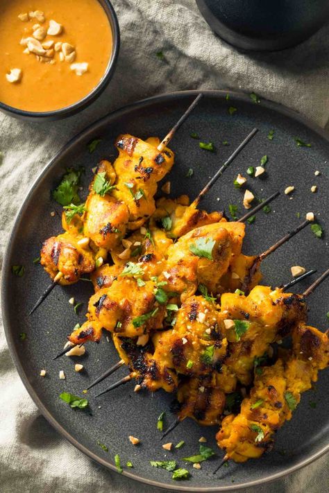 13 Best Thai Appetizers That Are Easy to Make at Home - IzzyCooking Chicken Satay Marinade, Thai Satay, Thai Appetizer, Thai Chicken Satay, Sauce Satay, Chicken Satay Skewers, Chicken Satay Recipe, Satay Recipe, Satay Chicken