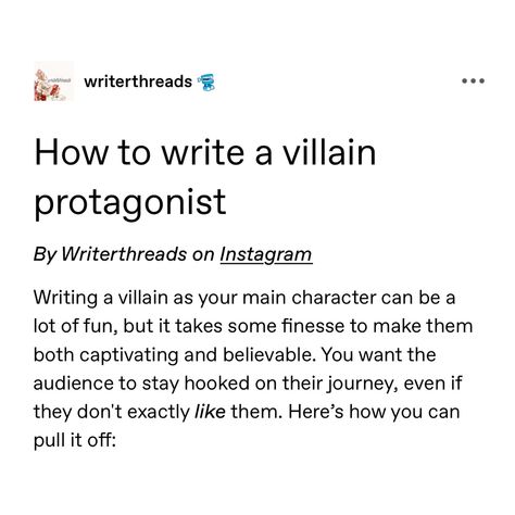 Lately I’ve been feeling maroon… oh what a masterpiece it is 𝐇𝐢! 𝐖𝐞𝐥𝐜𝐨𝐦𝐞 𝐭𝐨 𝐖𝐫𝐢𝐭𝐞𝐫𝐭𝐡𝐫𝐞𝐚𝐝𝐬 ♡ We post regular tips, memes, book reviews, contests and other writing-related content! Follow us for more posts like this! Our DMs are always open for a chat :) 🧵𝐓𝐀𝐆𝐒: #storyideas #writingideas #books #writing #writingcommunity #writingtips #writinghelp #writerthreads #writing #writingadvice #writer #writersblock #writingtips #writingadvice #villain #villains #villainmaincharacter #villainaesthetic... Writing Villains, Books Writing, Villain Names, Book Prompts, Villain Character, Writing Fantasy, Writing Inspiration Prompts, Writing Characters, Book Names