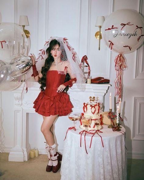 Her Birthday Ramida Jiranorraphat, Coquette Birthday, Jane Ramida, Barbie Summer, 22nd Birthday, Navidad Diy, Photoshoot Concept, Christmas Photoshoot, Red Outfit