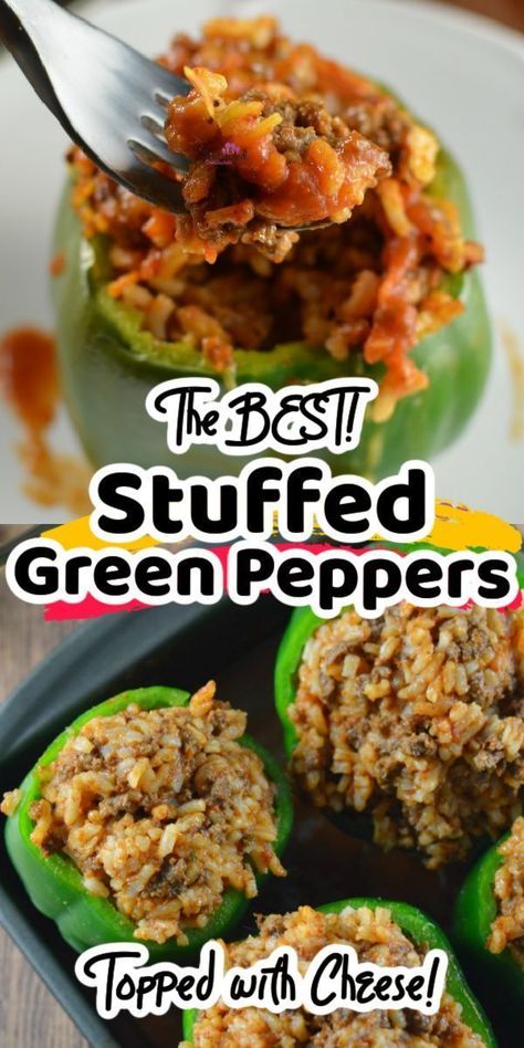 Stuffed Bell Peppers Ground Beef, Easy Stuffed Pepper Recipe, Green Pepper Recipes, Stuffed Peppers Beef, Southern Thanksgiving Menu, Green Peppers, Beef And Rice, Peppers Recipes, Beef Dinner