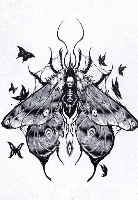 Moth Skeleton, Lunar Moth Tattoo, Insta Tattoo, Moth Tattoo Design, Skeleton Tattoo, Surreal Tattoo, Grunge Tattoo, Goth Tattoo, Insect Tattoo