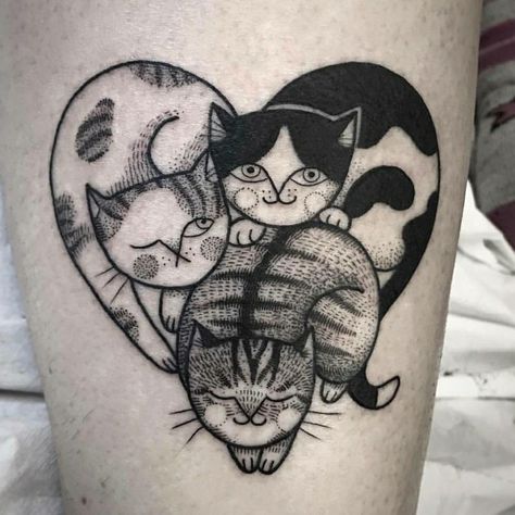 3 cat tattoo Cats Tattoo, Cat Tattoo Simple, Cute Cat Tattoo, Cat Tattoo Designs, Geniale Tattoos, Cat Heart, Great Tattoos, Piercing Tattoo, Animal Tattoos