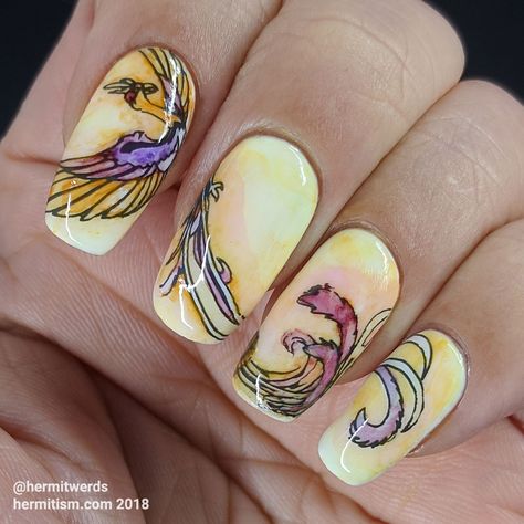 Phoenix Nail Designs, Phoenix Nail Art, Phoenix Nails, Phoenix Design, Red And Purple, Watercolor Paints, Classy Nails, In Flight, Gel Nail