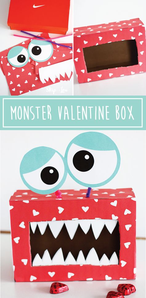 Easy DIY Monster Valentine box Love Monster Valentines Boxes, Monster Valentines Boxes For Boys, Easy Valentines Day Boxes, Valentines Monster, Homemade Valentine Boxes, Monster Valentine, Box Monster, Valentines Card Holder, Girls Valentines Boxes