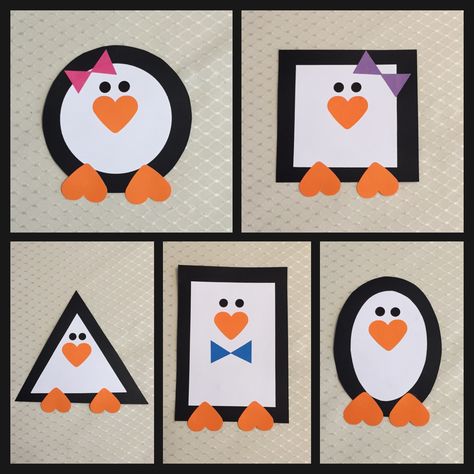 Penguin Crafts For Kindergarten, Shape Penguins Preschool, Penguin Shape Craft, Easy Penguin Craft Preschool, Penguin Art Preschool, Shape Crafts Preschool, Penguin Craft Preschool, P For Penguin, Easy Penguin Craft