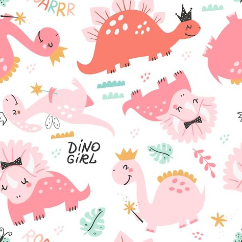 Seamless pattern with cute girl dinosaurs Pattern for bedroom wallpaper kids and baby wear Cute Dinosaurs, Wallpaper Kids, Dinosaur Wallpaper, Girl Dinosaur, Bedroom Wallpaper, Dinosaur Background, Dinosaur Pattern, Wallpaper Bedroom, Baby Wearing