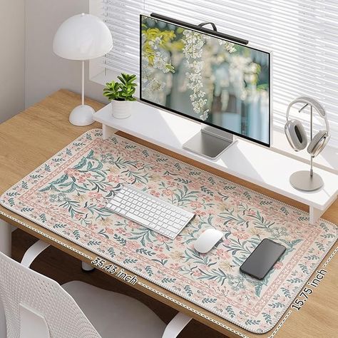 Amazon.com: iCasso Pink Desk Mat, Desk Pad, Computer Mats for Desktop, Desk Matt, XXL Large Mouse Pad for Desk, Anti-Slip Big Mousepad with Stitched Edges, Keyboard Pad Mouse Mat for Computer(Pink Floral) : Office Products Desk Mat Pad, Aesthetic Mouse Pad, Floral Office, Computer Mat, Pink Desk, Desk Inspo, Large Mouse Pad, Keyboard Pad, For Desktop