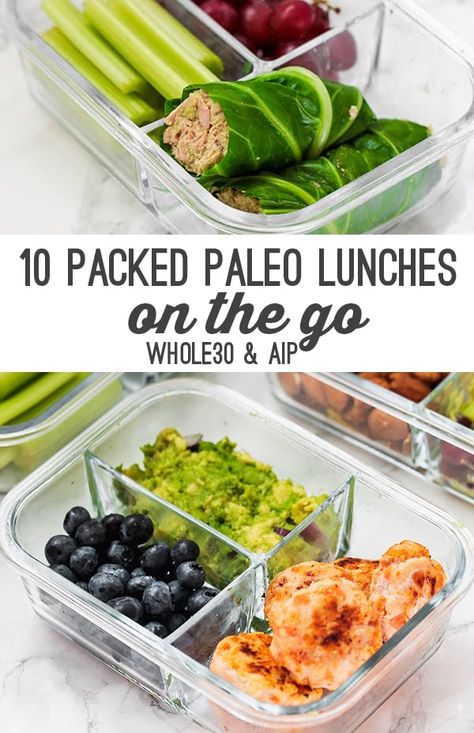 These 10 paleo lunches are perfect for packing on the go! They're perfect to take to work, school, or just store in your fridge for a quick option. These lunches are all grain free, gluten free, and have whole30 and AIP options. Easy Paleo Lunches, Paleo Lunches, Paleo Menu, Paleo Meal Prep, Paleo Cookbook, Resep Diet, Paleo Diet Recipes, Paleo Lunch, Aip Recipes