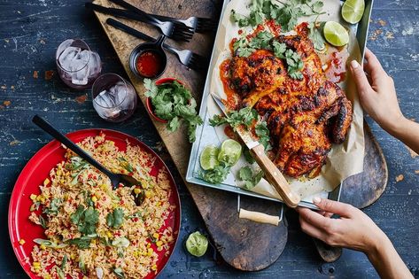 Portuguese Chicken With Fried Rice Recipe Recipe | Better Homes and Gardens Chicken With Fried Rice, Roast Chicken Drumsticks, Portuguese Chicken, Recipes With Rice, Piri Piri Chicken, Butterflied Chicken, Peri Chicken, Affordable Meals, Baked Chicken Drumsticks