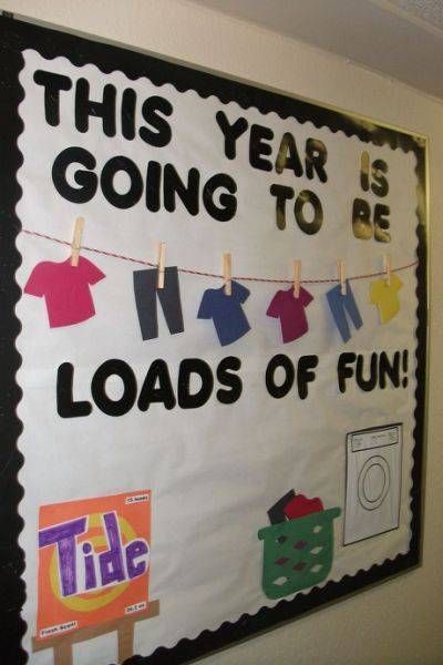 The best back to school bulletin board ideas to dress up the school this year. These back to school bulletin board ideas will get kids excited. #bulletinboard #school #backtoschool #teacher #ideas #inspiration #ideas Clothes Line Bulletin Board Ideas, Laundry Bulletin Board Ideas, Clothing Bulletin Board Preschool, Laundry Bulletin Board, Preschool Clothes, Unique Bulletin Board Ideas, Resident Assistant Bulletin Boards, Clothes Study, Clothing Study