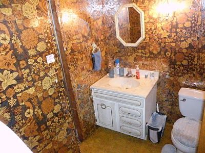 Learning to Trust: Our Ridiculously Ugly Bathroom Ugly Bathroom, Where's Waldo, Learning To Trust, Bath Room, Contact Paper, Bath Design, Told You, Wood Paneling, Single Vanity