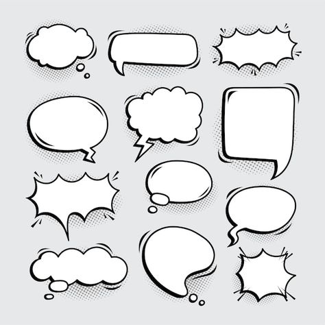 Variation empty comic speech bubbles | Premium Vector #Freepik #vector #comic-cloud #speech-cloud #comic-explosion #comic-bubble Bubble Speech Design, Comic Text Bubble, Text Bubble Png, Comic Explosion, Speech Bubble Design, Comic Cloud, Comic Speech Bubbles, Simple Comic, Cartoon Speech Bubble