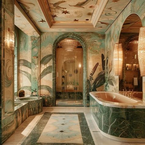 Asian Style Bathroom, Bathroom Mural Ideas, Ocean Nursery Ideas, Exotic Bathrooms, Opulent Bathroom, Art Deco Toilet, Deep Blue Ocean, Tropical Luxury, Tropical Bathroom