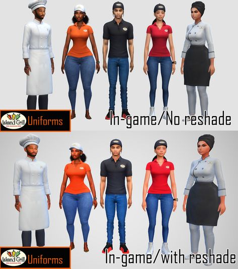 Sims 4 Restaurant Uniform Cc, Sims 4 Waitress Outfit, Bartender Uniform, Sims 4 Restaurant, Waitress Outfit, Restaurant Uniforms, Female Chef, Chef Clothes, Chef Uniform