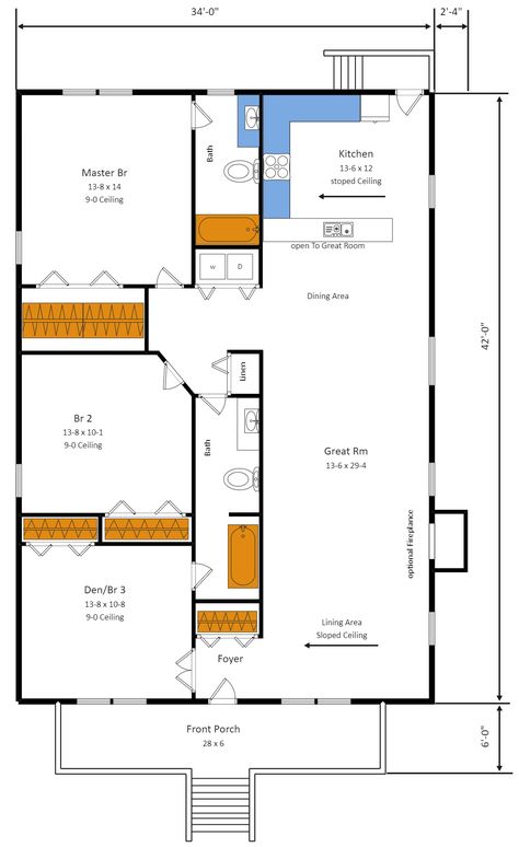 Rectangle One Floor House Plan | EdrawMax Free Editbale Printable Rectangular House Floor Plan, Rectangular House Layout, Rectangle House Plans Open Floor, Rectangular House Plans, Rectangle House Plans, One Floor House Plans, Open Concept House Plans, Small Cottage House Plans, House Plans Mansion