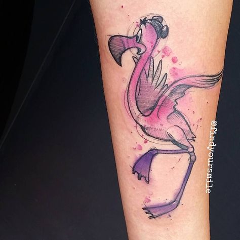 “A little Alice in Wonderland flamingo wearing its mickey ear hat! #watercolor #watercolortattoo #watercolour #watercolourtattoo #watercolortattoos…” Alice In Wonderland Flamingo Tattoo, Tattoo Flamingo, Alice In Wonderland Flamingo, Flamingo Tattoos, Mickey Ear Hat, Watercolor Tattoo Artists, Running Tattoo, Flamingo Tattoo, Wonderland Tattoo