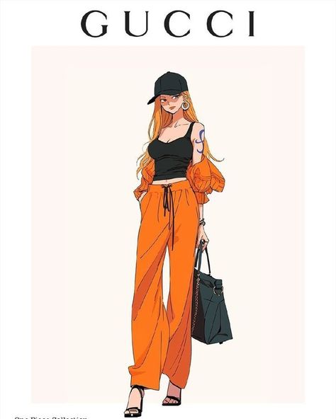 Modern One Piece Fanart, One Piece Illustration, Gucci Illustration, Anime Street, Cat Burglar, Anime Streetwear, Best Anime Drawings, Nami One Piece, Concept Clothing