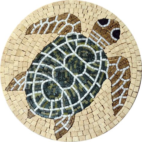 Medallion Marble Art - Green Turtle Mosaic | Mozaico Persian Ceramics, Easy Mosaic, Marine Decor, Mosaic Stepping Stones, Mosaic Vase, Pool Art, Mosaic Animals, Mosaic Garden Art, Mosaic Art Projects