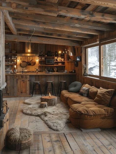 Old West House Interior, Man Cave Cabin, Rustic Cabin Aesthetic, Old Log Cabin Interior, Masculine Cabin, Off Grid Cabin Interior, Small Log Cabin Homes Interior, Wood Cabin Interior, Old Cabin Interior