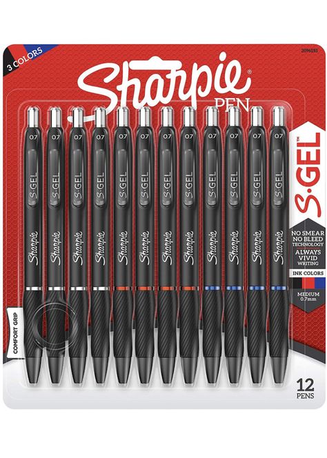 Sharpie S-Gel, Gel Pens, Medium Point (0.7mm), Assorted Colors, 12 Count : Everything... Papermate Gel Pens, Paper Mate Flair, Bic Pens, School Supplies Organization, Sharpie Pens, Paper Mate, Black Sharpie, Gel Ink Pens, White Gel Pen