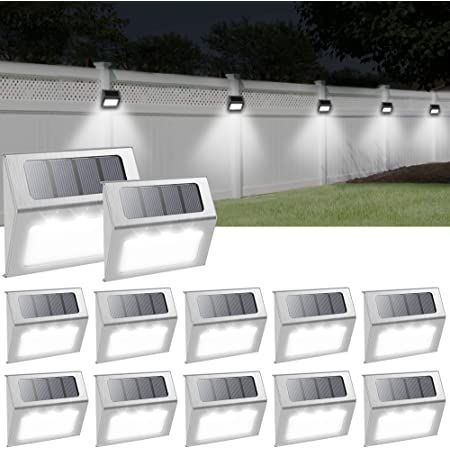 ROSHWEY Outdoor Lights, 10 Pack 30 LED Fence/ Deck Lights Waterproof Post Solar Lamps Stainless Steel Outside Step Lighting for Backyard Walkway Stairs, Cool White Light Backyard Solar Lights, Deck Step Lights, Outside Steps, Fence Lights, Solar Step Lights, Solar Fence Lights, Backyard Walkway, Stair Lights, Deck Steps