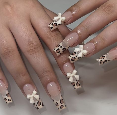 Cheetah Square Nails, Deco Nails, Cheetah Print Nails, Square Press On Nails, Brown French, Cheetah Nails, Leopard Print Nails, Girly Acrylic Nails, Leopard Nails