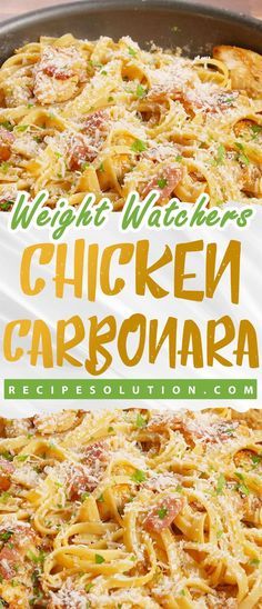 weight watchers chicken carbonara recipe // Chicken Carbonara // #weightwatchersrecipes #smartpointsrecipes #WeightWatchers #weight_watchers #Healthy #Skinny_food #recipes #smartpoints #WW #Carbonara #chicken Smartpoints Recipes, Carbonara Ingredients, Chicken Carbonara Recipe, Weight Watchers Meals Dinner, Alfredo Chicken, Chicken Carbonara, Chicken And Bacon, Chicken Spaghetti Recipes, Smart Points Recipes