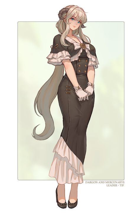 Oc Art Character Design Female, Female Long Hair Drawing, White Hair Oc Female Art, Vampire Oc Female Art, Oc Female Character Design, Servant Outfit, Servant Dress, Servant Clothes, 캐릭터 드로잉