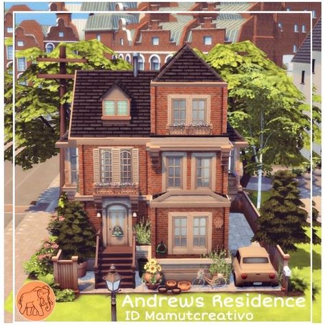 Sims4 British House, Sims 4 British House, British Home Exterior, Cozy Home Exterior, Sims4 Ideas, British House, San Myshuno, New York Buildings, Storybook Homes