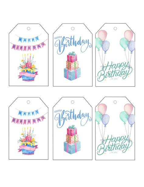 Printable Birthday Tags, Birthday Hang Tags, Birthday Basket Tags, Printable Gift Tags Diy Birthday Tags, Free Printable Gift Tags Birthday, Birthday Tags Printable, Birthday Gift Tags Printable, Birthday Party Treat Bags, Christmas Gift Tags Template, Happy Birthday Tag, Basket Tags, Gift Tags Birthday