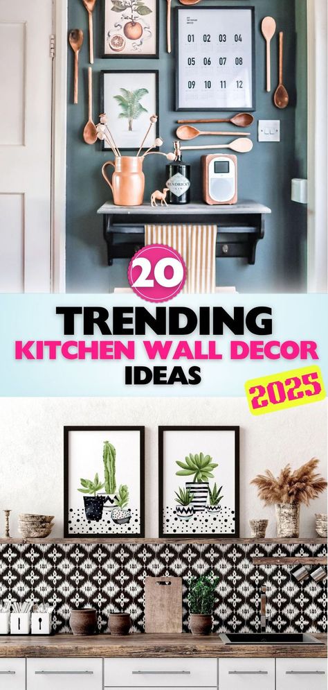 Get inspired by the coolest kitchen wall decor ideas for 2025, with designs that offer both visual appeal and useful solutions for a functional and beautiful space. Ideas For Blank Wall In Kitchen, Cute Kitchen Wall Decor, Kitchen Decor Ideas Themes, Kitchen Decor For Walls, Kitchen Theme Ideas Apartment, Kitchen Tv Wall Ideas, Wallpaper Ideas For Kitchen, Kitchen Decorating Ideas Wall, Cool Wall Decor Ideas