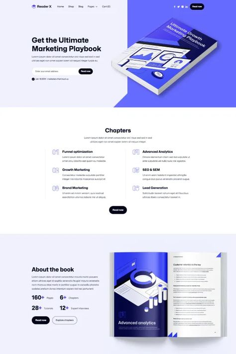 Elevate your online presence with 'Reader X', a Professional Blue Ribbon Webflow website template. Featuring modern design, vibrant colors, and clean layout structures, this template is perfect for book authors, writers, marketing agencies, e-commerce sites, and more. Stand out with impactful messaging and a dynamic look. Webflow Website, Webflow Templates, Professional Website Design, Growth Marketing, Book Author, Ecommerce Site, Seo Marketing, Site Design, Book Authors