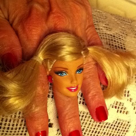 Cursed Barbie, Barbie Doll Head, Barbie Head, Halloween Tea Party, Leg Jewelry, Bootleg Toys, Growing Out Hair, Weird Jewelry, Preppy Jewelry